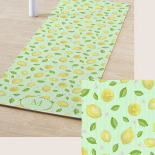 Yellow Lemons Green Custom Monogram Yoga Mat