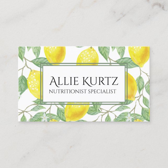 Yellow Lemons Green Leaves Fresh Botanical Business Card (Front)