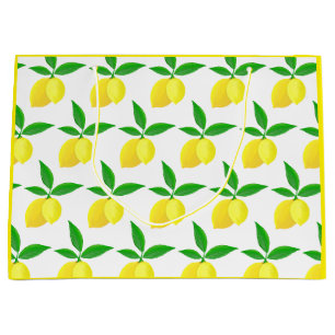 Yellow Lemons Green Leaves White Background Large Gift Bag