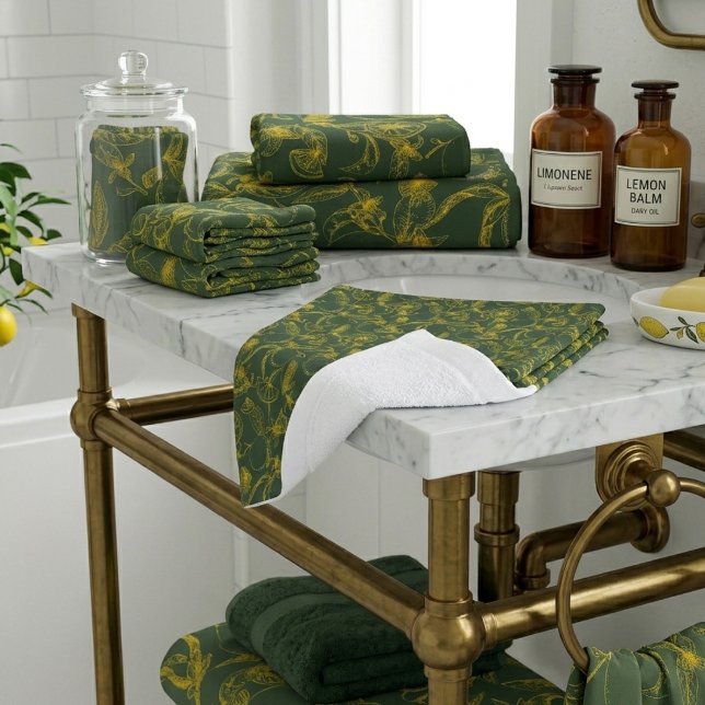 Yellow Lemons Hand Drawn Pattern on Green  Wash Cloth (Creator Uploaded)