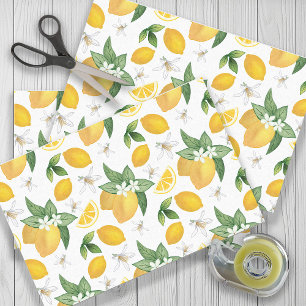 Yellow Lemons Leaves White Flowers Rustic Tissue Paper