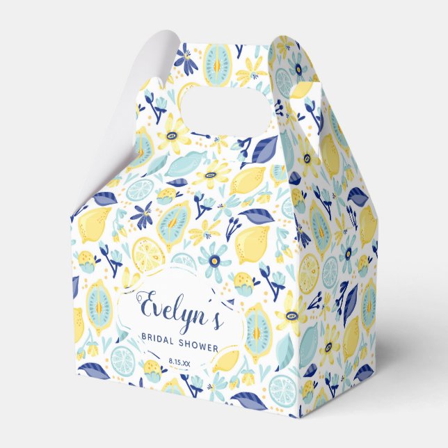 Yellow Lemons Mint Green and Blue Bridal Shower Favour Box (Front Side)