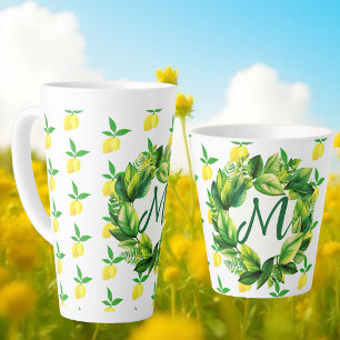 Yellow Lemons Monogram  Latte Mug