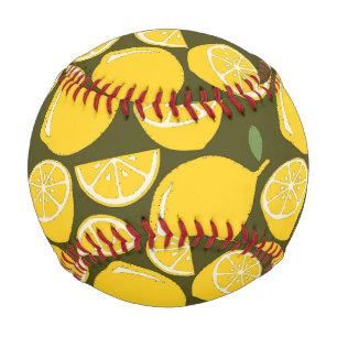Yellow Lemons & Olive Green Pattern: Modern Citrus Baseball