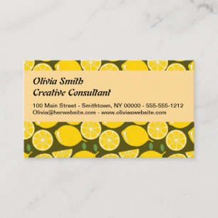 Yellow Lemons & Olive Green Pattern: Modern Citrus Business Card