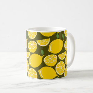 Yellow Lemons & Olive Green Pattern: Modern Citrus Coffee Mug