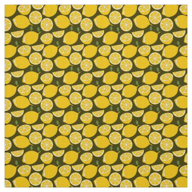 Yellow Lemons & Olive Green Pattern: Modern Citrus Fabric (Swatch)