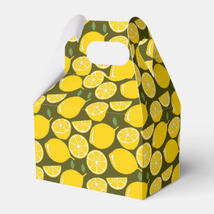 Yellow Lemons & Olive Green Pattern: Modern Citrus Favour Box