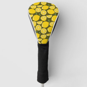 Yellow Lemons & Olive Green Pattern: Modern Citrus Golf Head Cover
