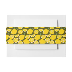 Yellow Lemons & Olive Green Pattern: Modern Citrus Invitation Belly Band