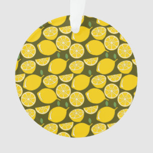 Yellow Lemons & Olive Green Pattern: Modern Citrus Ornament