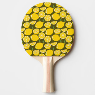 Yellow Lemons & Olive Green Pattern: Modern Citrus Ping Pong Paddle