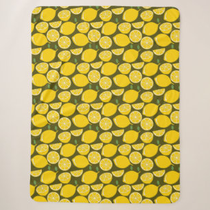Yellow Lemons & Olive Green Pattern: Modern Citrus Sherpa Blanket