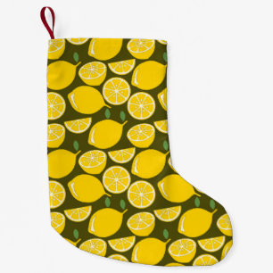Yellow Lemons & Olive Green Pattern: Modern Citrus Small Christmas Stocking