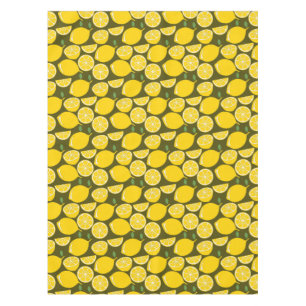 Yellow Lemons & Olive Green Pattern: Modern Citrus Tablecloth