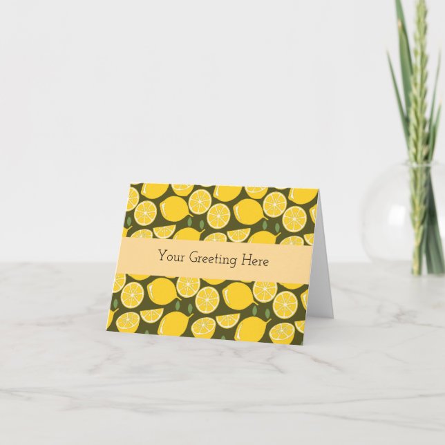 Yellow Lemons & Olive Green Pattern: Modern Citrus Thank You Card (Front)