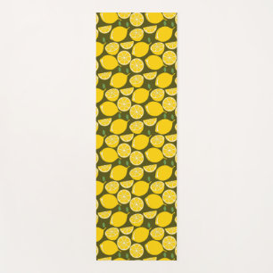 Yellow Lemons & Olive Green Pattern: Modern Citrus Yoga Mat