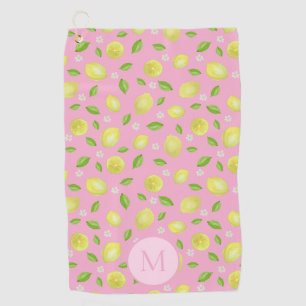 Yellow Lemons on Pink Custom Initial Ladies Golf Towel