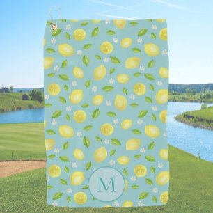 Yellow Lemons on Teal Custom Initial Ladies Golf Towel