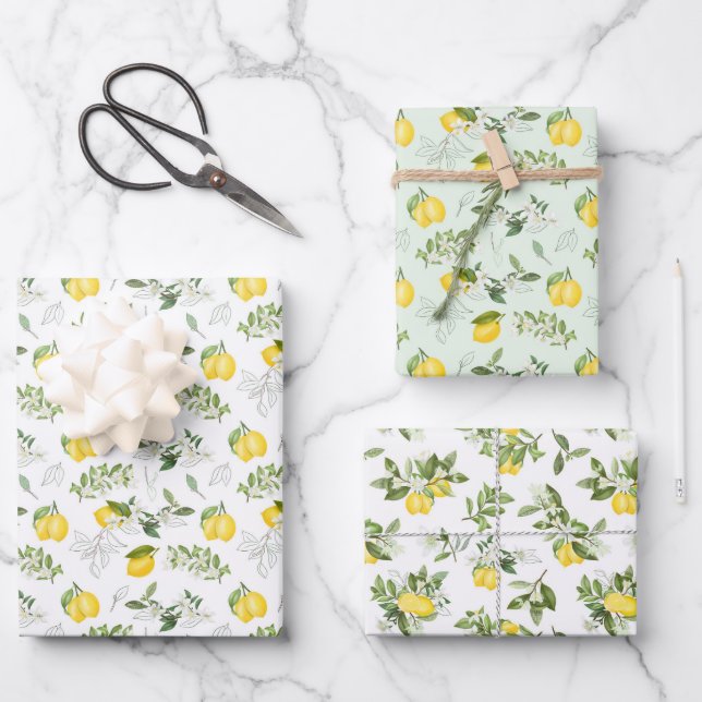 Yellow Lemons On the Vine Wrapping Paper Sheet (Front)