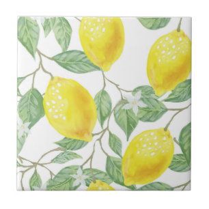 Yellow Lemons on Vine Ceramic Tile