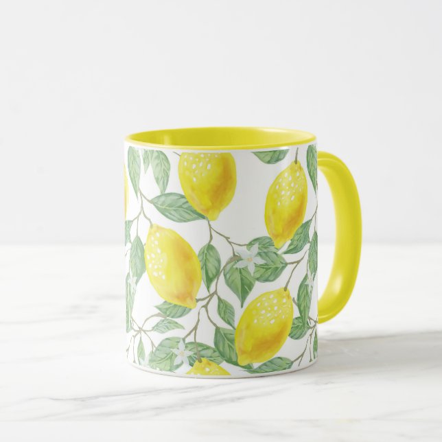 Yellow Lemons on Vine Design Mug (Front Right)
