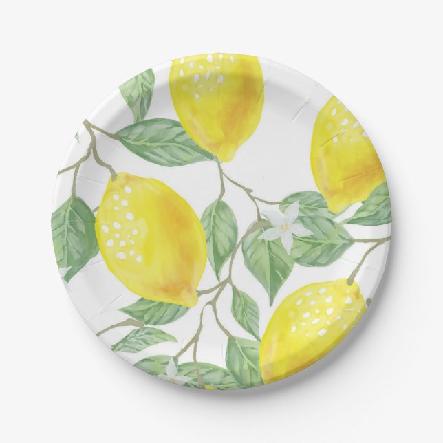Yellow Lemons on Vine Design  Paper Plate (Front)