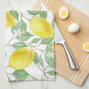 Yellow Lemons On Vines Design Tea Towel