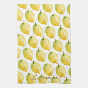 Yellow Lemons on White Tea Towel