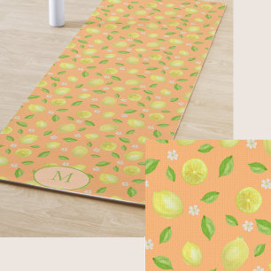 Yellow Lemons Orange Custom Monogram Yoga Mat