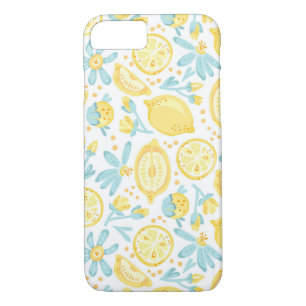 Yellow Lemons & Pastel Blue Flowers Pattern iPhone 8/7 Case
