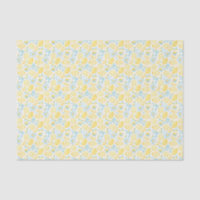 Yellow Lemons & Pastel Blue Flowers Pattern