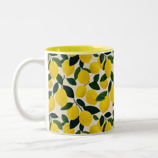 Yellow Lemons Pattern Citrus Fruit Mediterranean  Two-Tone Coffee Mug