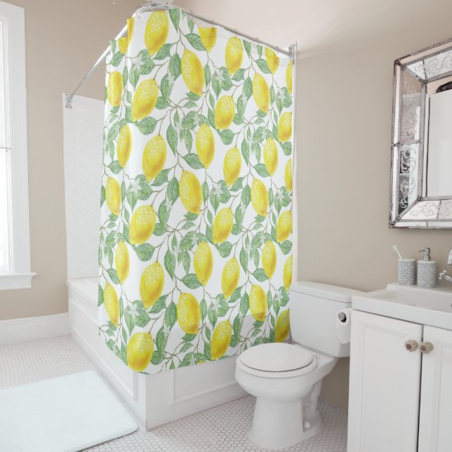Yellow Lemons Pattern Shower Curtain (In Situ)