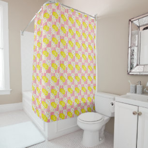 Yellow Lemons Pink Stripes Circles Dots Shower Curtain