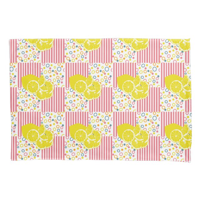  Yellow Lemons Pink Stripes Pillowcase (Front-Left)