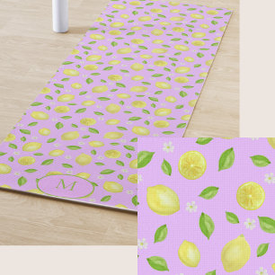 Yellow Lemons Purple Custom Monogram Yoga Mat
