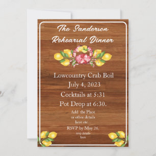  Yellow Lemons Red Crab Wood Lowcountry Invitation