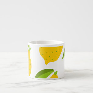 Yellow lemons, seamless artistic pattern. espresso cup