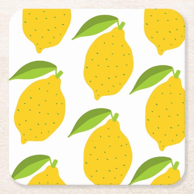 Yellow lemons, seamless artistic pattern. square paper coaster (Front)