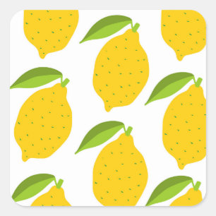 Yellow lemons, seamless artistic pattern. square sticker