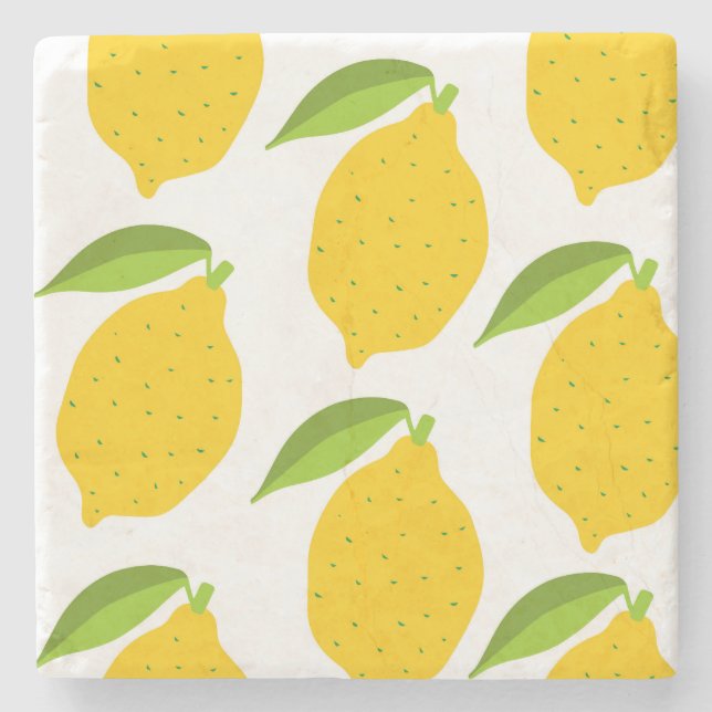 Yellow lemons, seamless artistic pattern. stone coaster (Front)