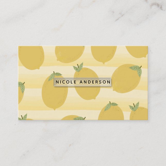 Yellow Lemons Summer Fruit Watercolor Fun Bright Business Card (Front)