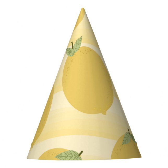 Yellow Lemons Summer Fruit Watercolor Stripe Party Party Hat (Front)