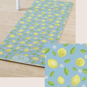 Yellow Lemons Teal Custom Monogram Yoga Mat