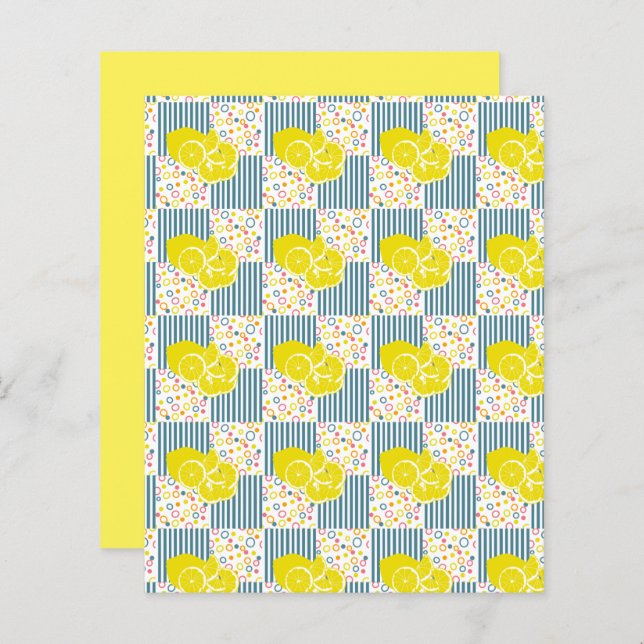Yellow Lemons Teal Stripes Scrapbook Paper (Front/Back)