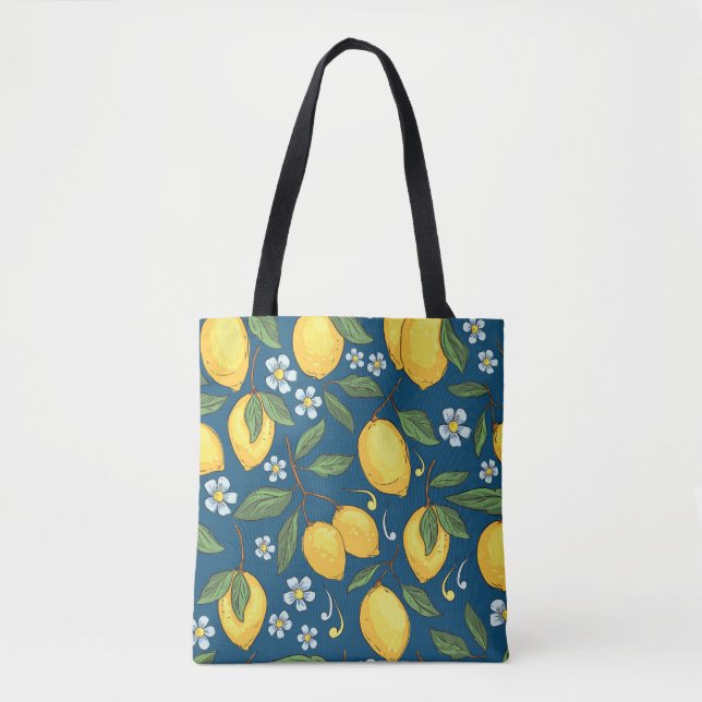 Yellow Lemons: Tropical Fruit Pattern. Tote Bag (Front)