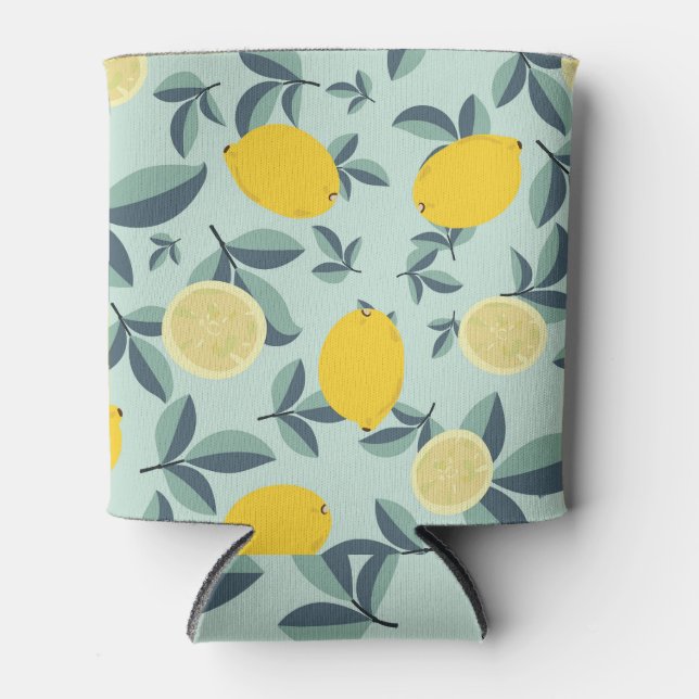 Yellow Lemons Tropical Seamless Pattern Can Cooler (Front)