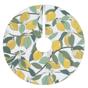 Yellow Lemons, Tropical Seamless Print. Brushed Polyester Tree Skirt