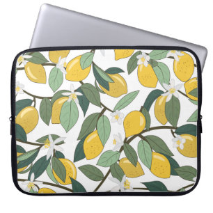Yellow Lemons, Tropical Seamless Print. Laptop Sleeve